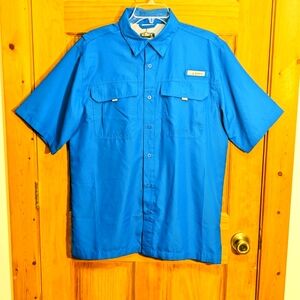 Habit Fishing Button Up Shirt Mens Medium Blue Vented 40+ UPF Hiking Outdoors